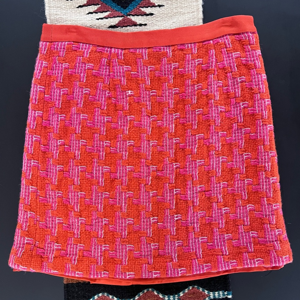 Boden Orange and Pink Tweed Woven Wool Mini Skirt